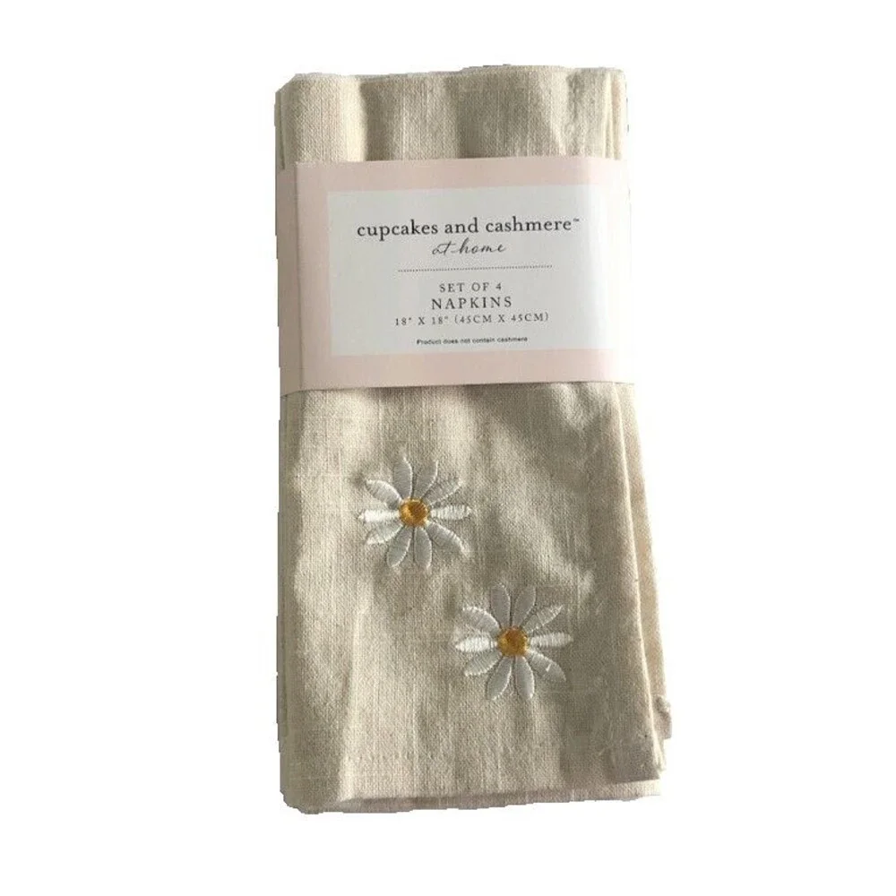Cupcakes & Cashmere Napkins Embroidered Daisy Flowers Cotton 18” X 18” Set Of 4